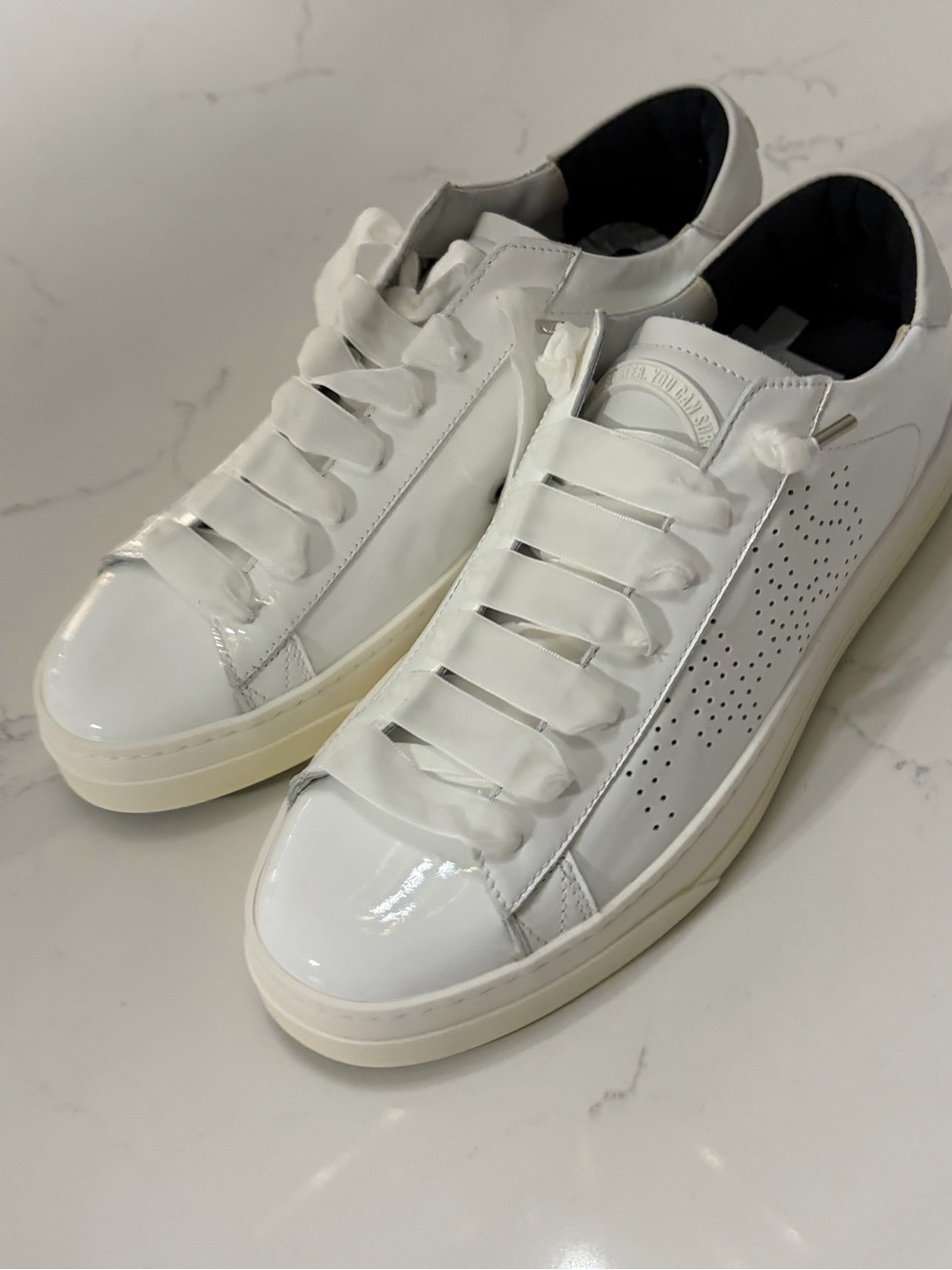 P448 White Leather Low-Top Sneakers with Cream Sole
